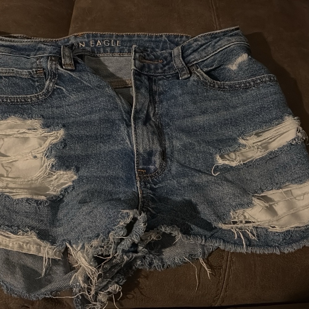 American Eagle Outfitters Blue Distressed Jean Shorts